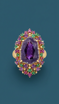 Amethyst cocktail ring with sculptural prongs