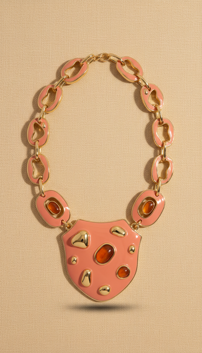 Coral Blush Enamel Statement Necklace