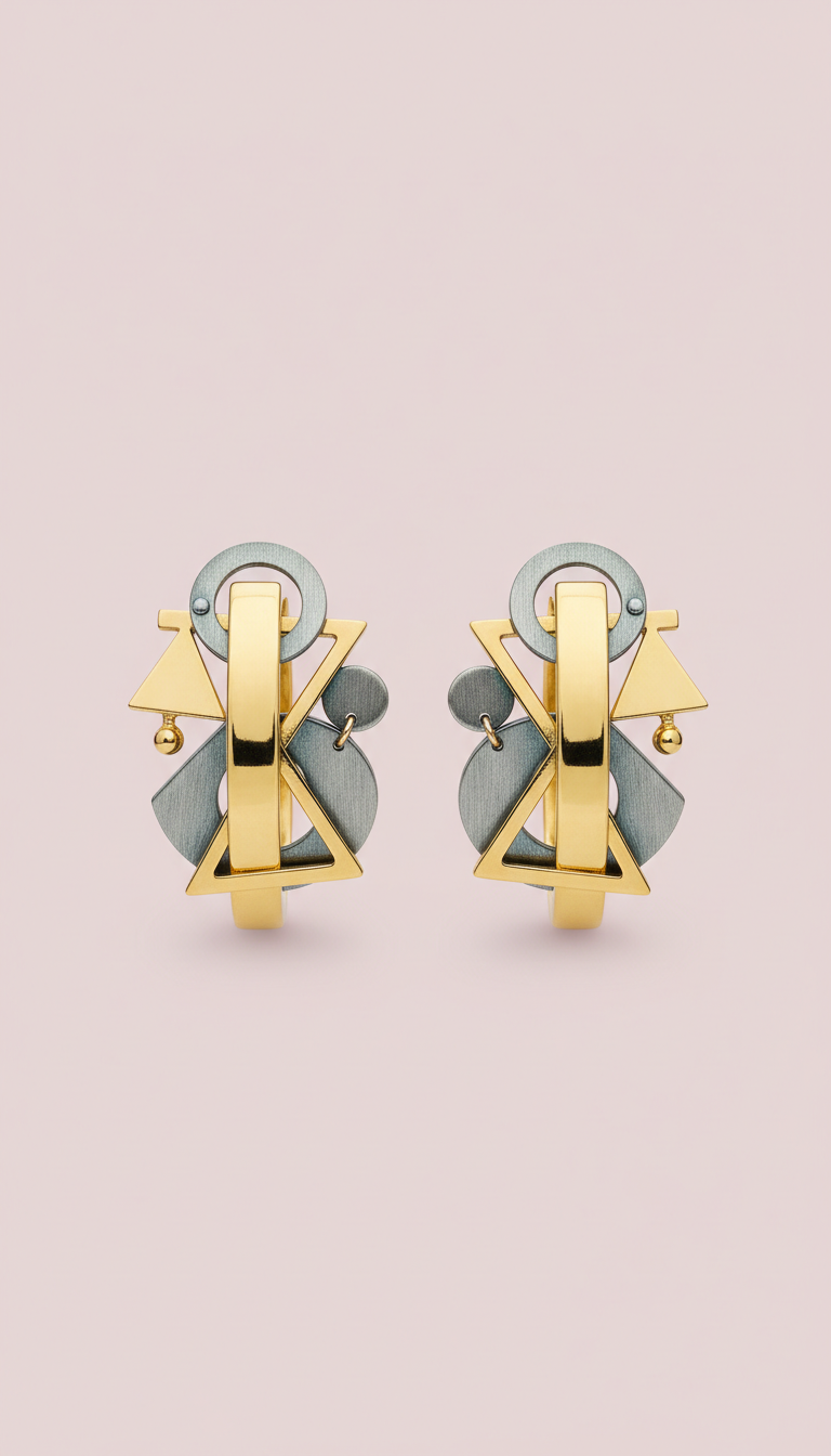 Geometric hoop earrings in mixed metals